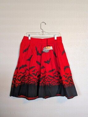 Sourpuss Pinup Retro Spooksville Black Red Bats Swing Circle Skirt L NWT